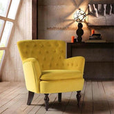 Wide Tufted Velvet Lounge Armchair (Walnut Legs) - WoodenTwist