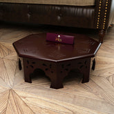 Wooden Chowki Octagonal Shape In Walnut Finish - WoodenTwist