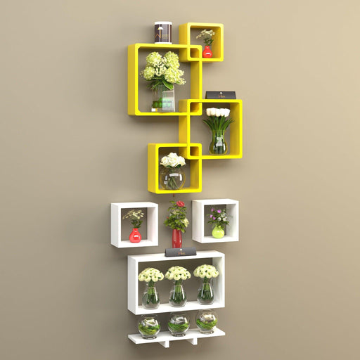 Wooden Rafuf Designer Intersecting Wall Shelves (Set of 8) - WoodenTwist