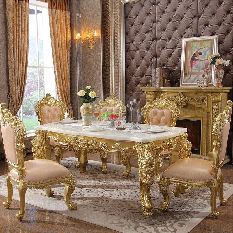 Royal Antique Teak Wood Seater Dining Table Set (Golden)