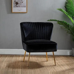 Modern Wide Tufted Velvet Wing Chair for Living Room (Metal Legs) - WoodenTwist