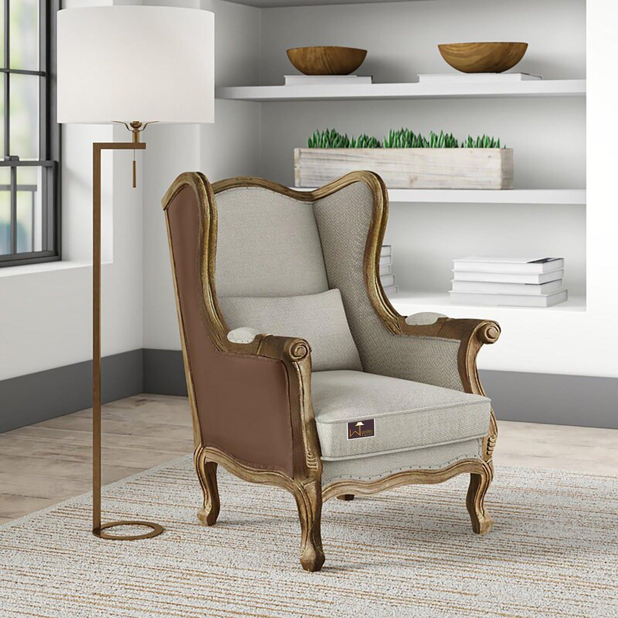Buy Wooden Wide Wingback Arm Chair Cardiff Cream Online at