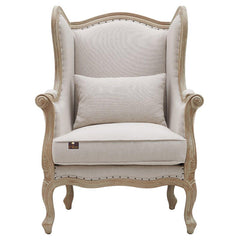 Wooden Wide Wingback Arm Chair (Light Sand) - WoodenTwist