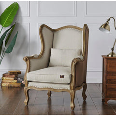 Wooden Wide Wingback Arm Chair (Cardiff Cream) - WoodenTwist
