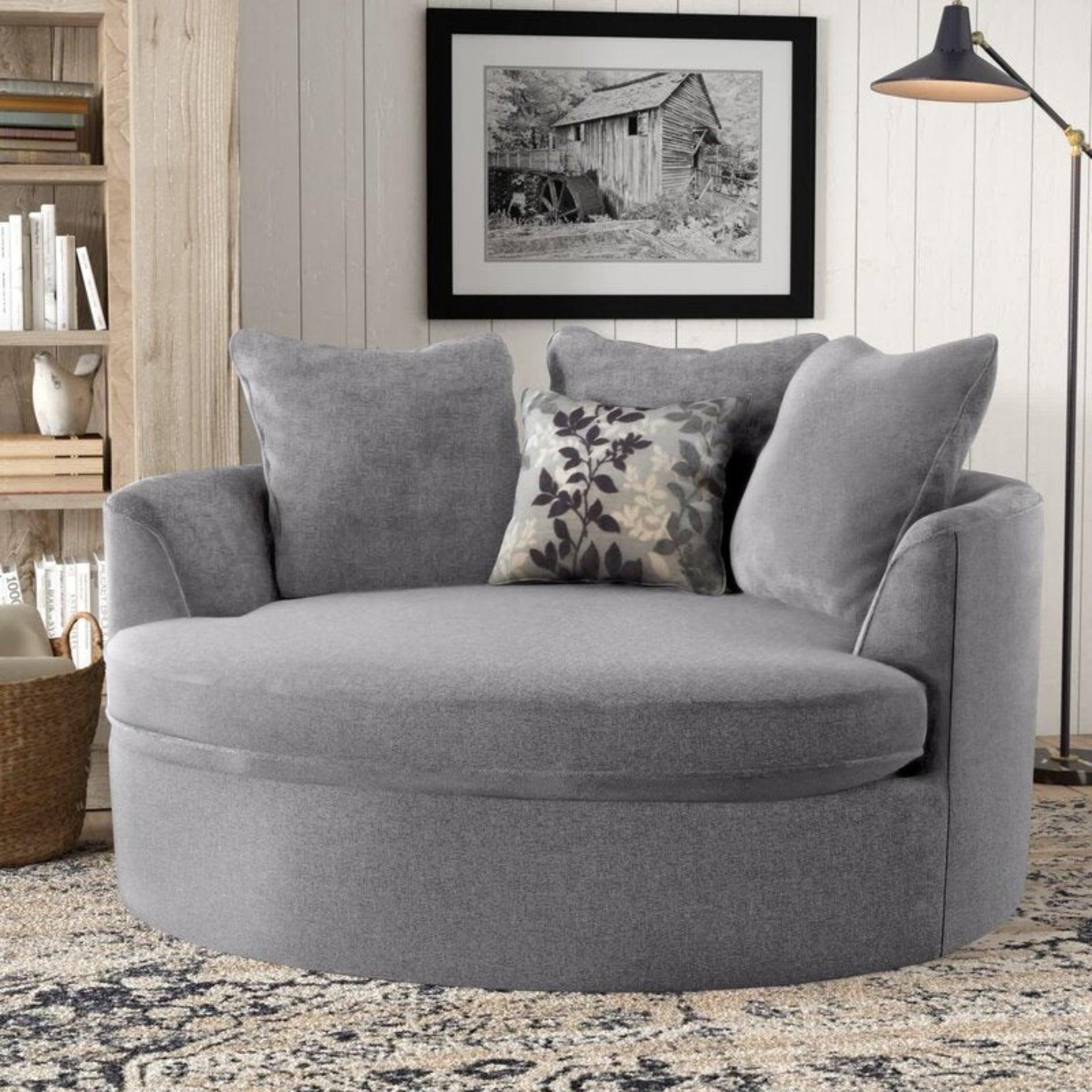 Wooden Modern Round Accent Sofa Barrel Cuddle Chair With Pillows (Silver) Silver