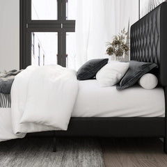 Modern Platform Queen Size Bed (Teak Wood, Black) - WoodenTwist