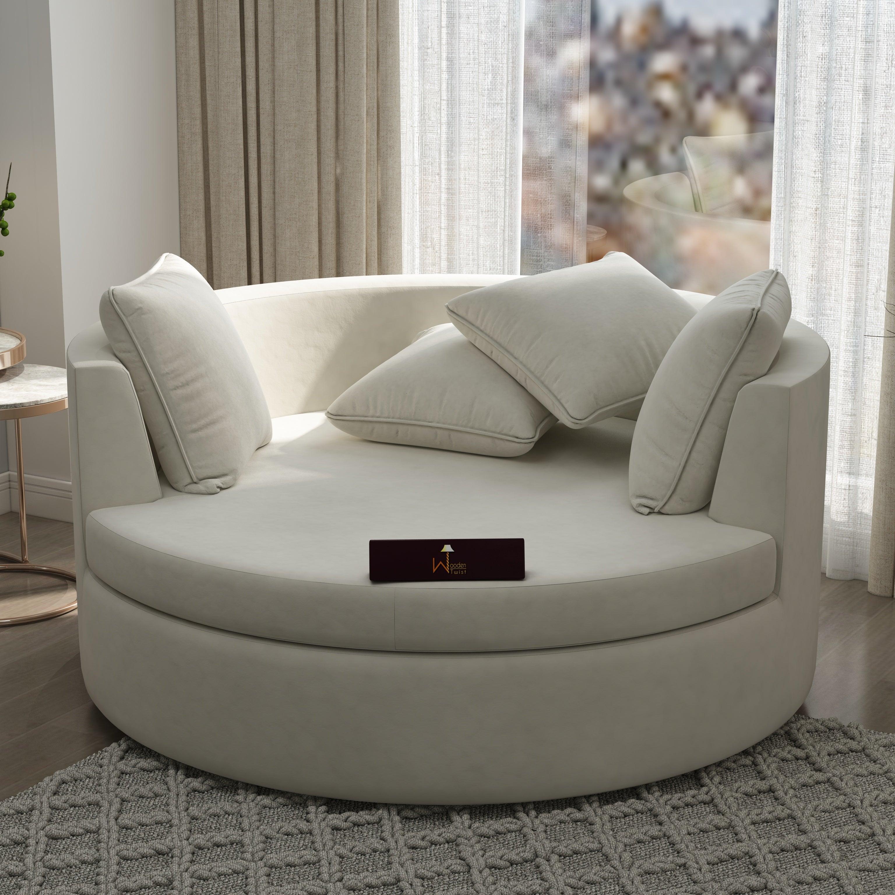 Wooden Twist Velvet Round Solid Wood Barrel Sofa Cuddle Chair Beige