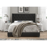 Modern Black Velvet Standard Queen Size Bed (Teak Wood) - WoodenTwist