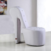Wooden Wide Tufted Lounge Heel Chair (White Leatherette) - WoodenTwist