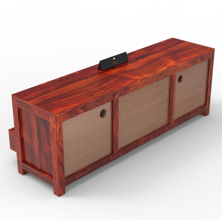 Handmade Amazing Wooden TV Cabinet With 3 Drawers And 1 Open Shelf (Teak Wood) - WoodenTwist