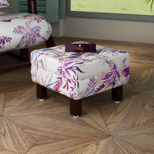 Reposa Floral Print Wooden Cushioned Footrest Stool (Walnut Legs) - WoodenTwist