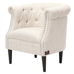 Wide Tufted Chesterfield Arm Chair with Ottoman Footrest (Walnut Legs) - WoodenTwist