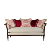 Wooden Flared Arm Chaise Lounge Living Room Couch Sofa (Teak Wood, Light Beige) - WoodenTwist