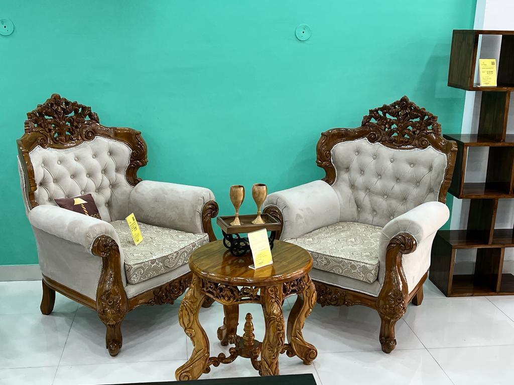 Buy Wooden Hand Carved Glamor Sofa Set With End Table (Set of