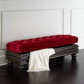 Carved Teak Wood Upholstered Flip top Storage Bench - WoodenTwist