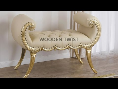 मोंटेर्नो शीशम लकड़ी का बेंच काउच (गोल्डन फ़िनिश)