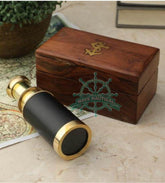 Metal Nautical Brass Telescope with Wooden Box, Toys for Children - WoodenTwist