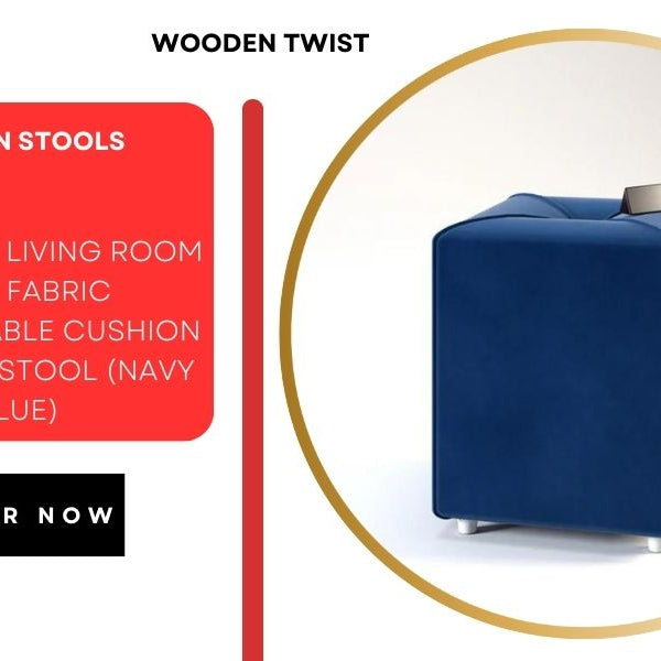 Stool for Living Room Soft Fabric Comfortable Cushion Ottoman Stool (Navy Blue)