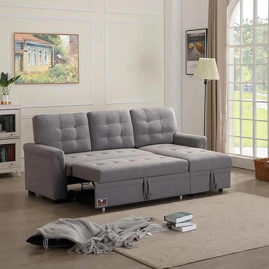 Modern 5 Seater L-Shape Sofa Cum Bed with Comfort Cushion