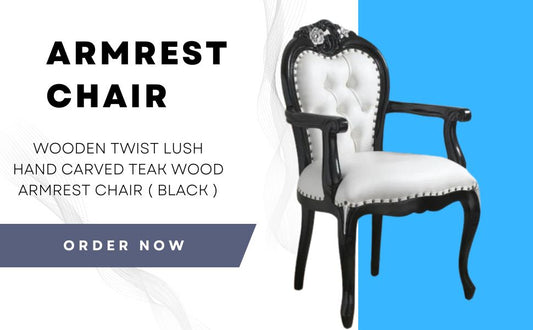 Wooden Twist Cespitose Teak Wood Arm Chair ( Black &amp; Burgundy )