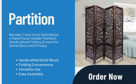 Low Height Solid Wood Room Divider Separator Wooden Partition 4 Panel ( Antique White)