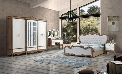 A Timeless Masterpiece: Antique White Royal Luxury Bed in Teak Wood