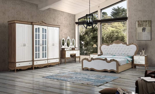 A Timeless Masterpiece: Antique White Royal Luxury Bed in Teak Wood
