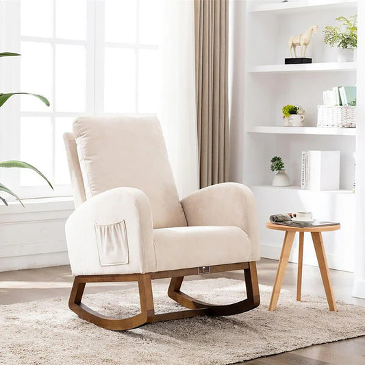 The Ultimate Comfort of the Wooden Glider Rocking Chair (Beige)