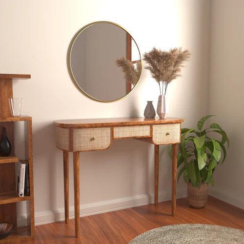 Get the Best Curve Rattan Rosewood Console Table with 3 Drawers Online - Wooden Twist