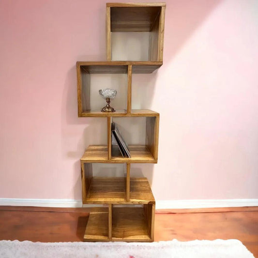 Stylish and Functional Zig-Zag Teak Wood Book Shelf: A Must-Have for Modern Homes