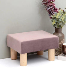 Solid Wood Foot Stool In Velvet Pink Colour - WoodenTwist