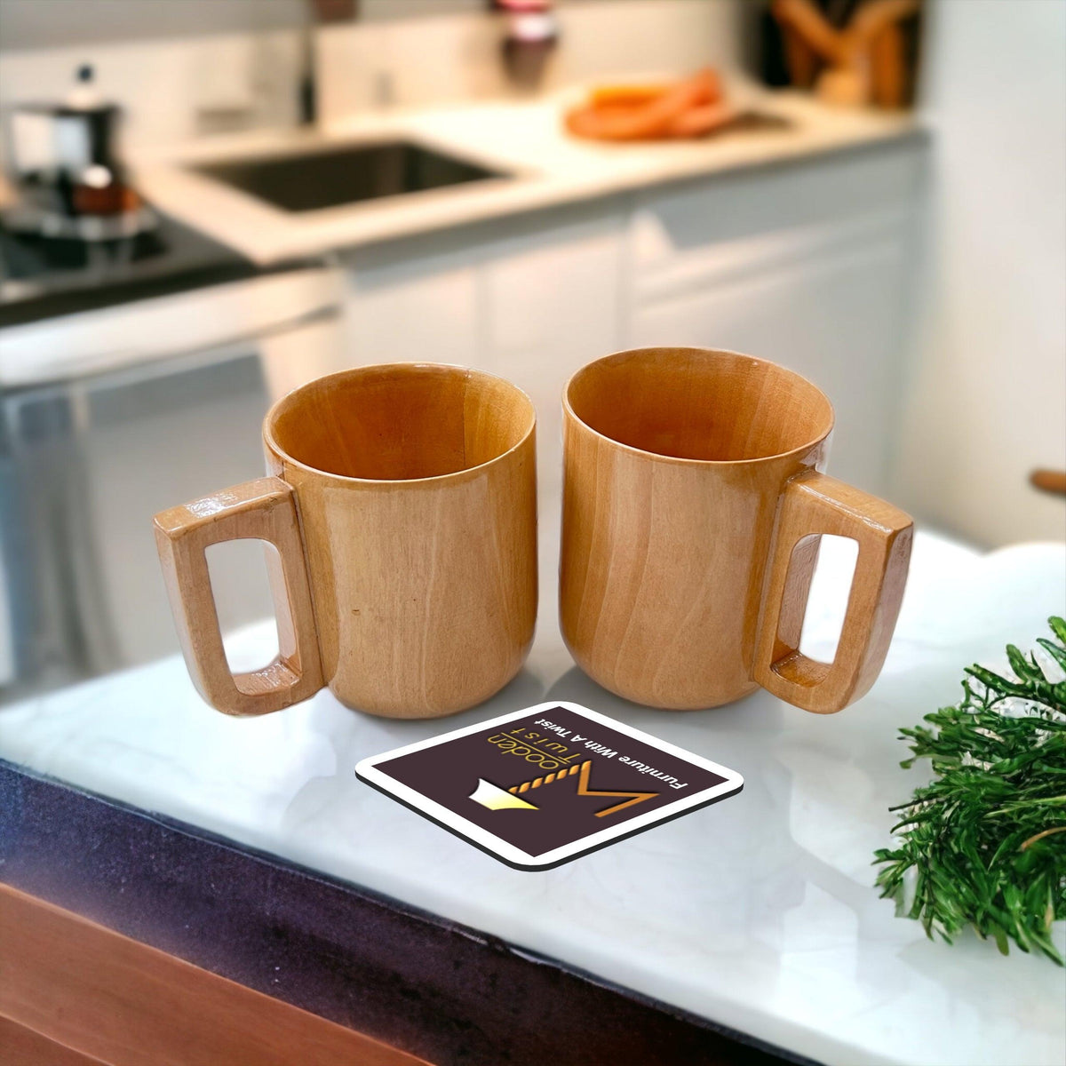 A set of 2 handcrafted wooden cups