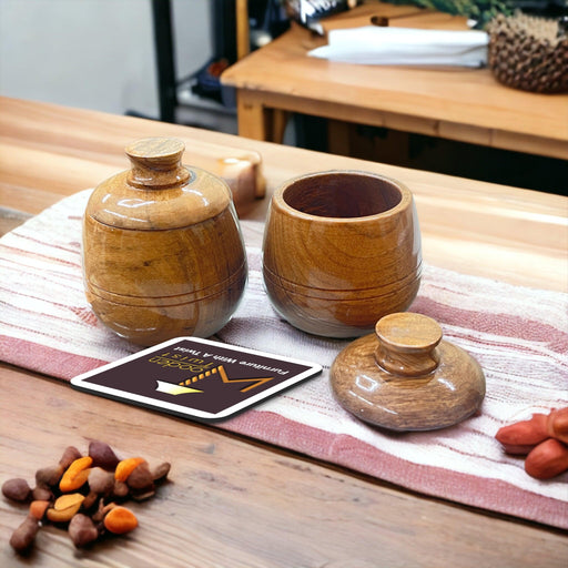 Wooden Twist Carafe Acacia Wood Round Wooden Spice Jar ( Set of 2 ) - WoodenTwist