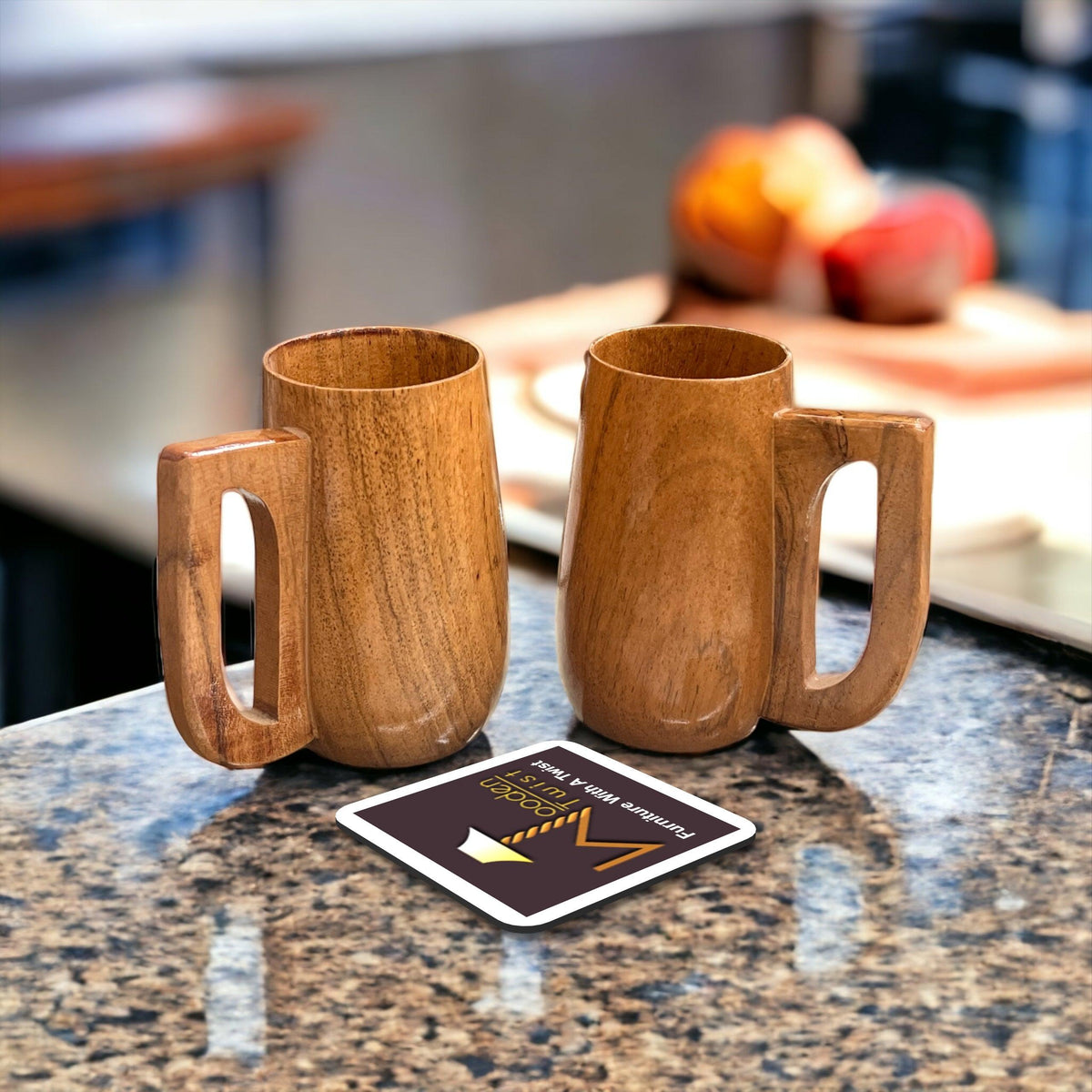 Acacia wood mugs with gripping handle