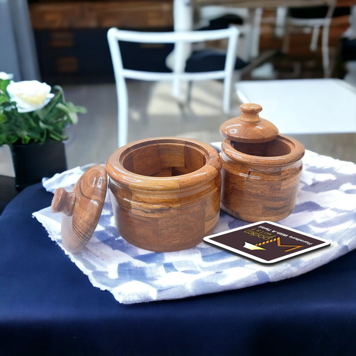 Buy Wooden Twist Carafe Acacia Wood Round Wooden Spice Jar ( Set of 2 )  Online at woodentwist — WoodenTwist