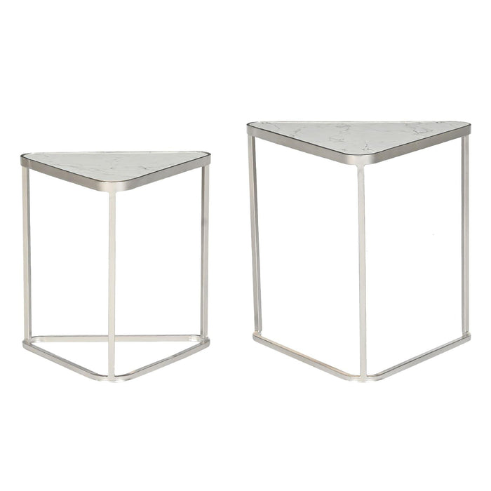 FORECRAFTS Set of 2 Stool of Triangle Marble Laminated Coffee Side Table, Nightstand Frame for Living Room, Antique Side Table - WoodenTwist