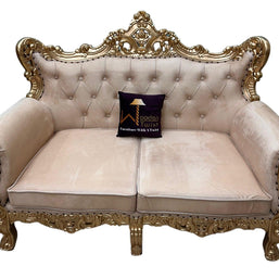 Wooden Boutique French Baroque Style Golden Leaf Hand Carved Sofa (2 Seater) - WoodenTwist
