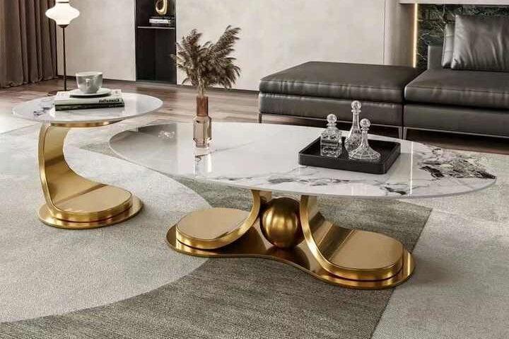 Oval Frame Centre Tables with Laminated Marble Top