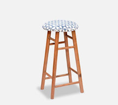 Round Mango Wood Bar Stool In Cotton Blue Colour - WoodenTwist