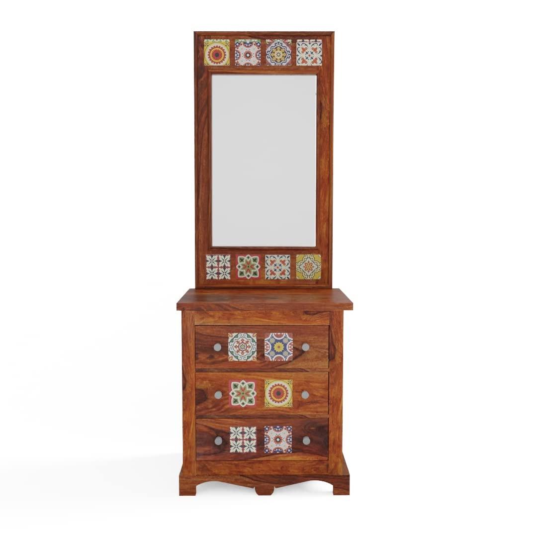 Solid Sheesham Wood Mosaic Tile Design Dressing Table - WoodenTwist