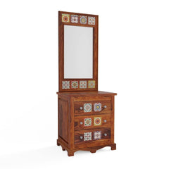 Solid Sheesham Wood Mosaic Tile Design Dressing Table - WoodenTwist