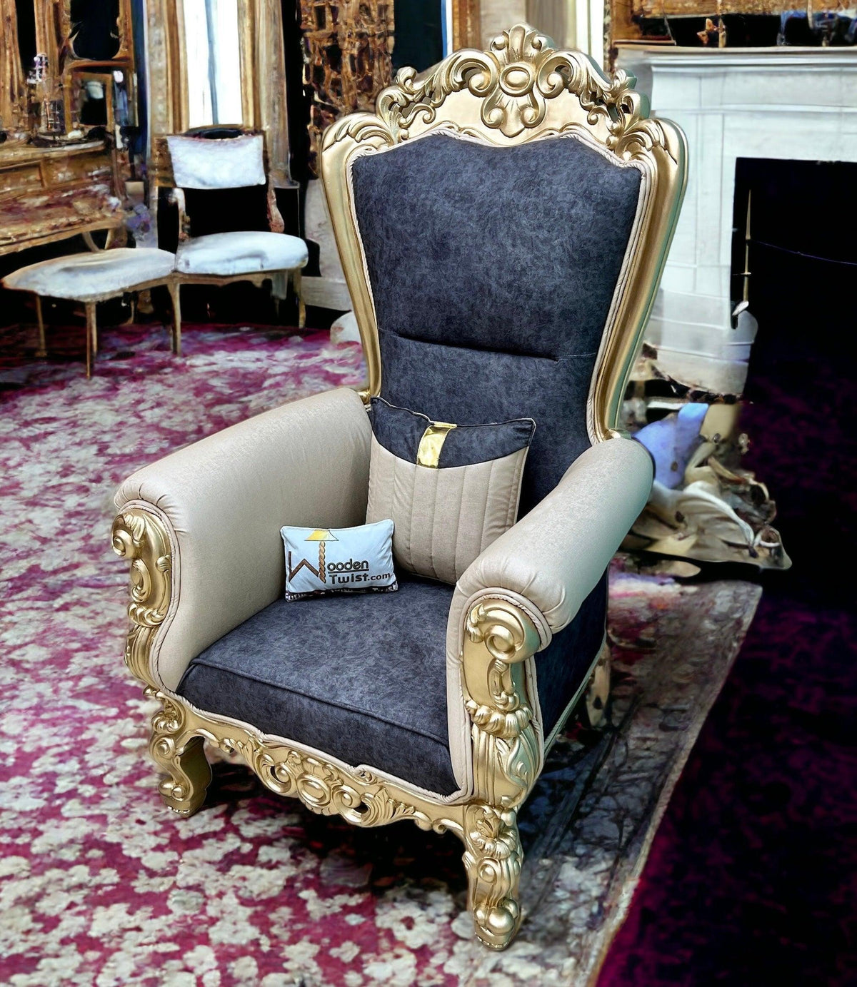 Hand-Carved Royal Throne Chair