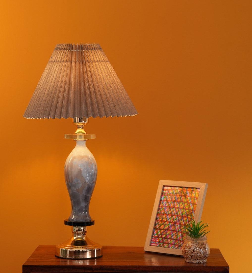 Elegant Vase-Shaped Glass Table Lamp - Grey Shade with Golden Base - WoodenTwist