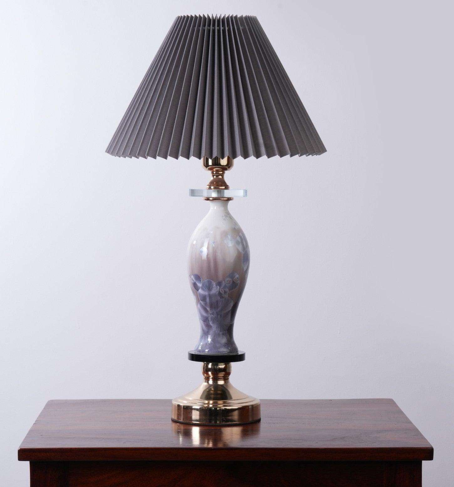 Shade Lamp with Glass Base and Gray Plated Shade| Elegant Vase Shaped with Shade - WoodenTwist