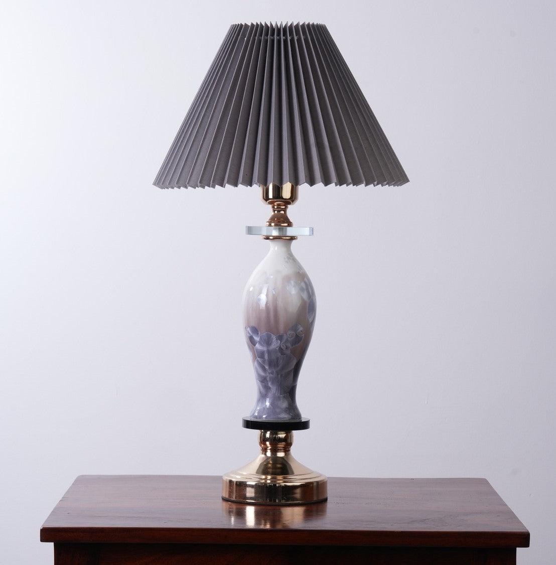 Shade Lamp with Glass Base and Gray Plated Shade| Elegant Vase Shaped with Shade - WoodenTwist