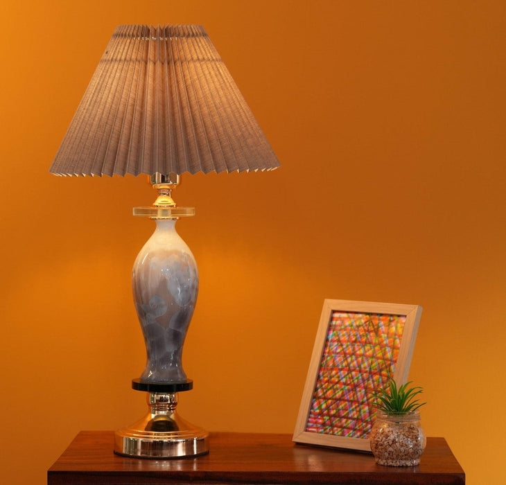 Shade Lamp with Glass Base and Gray Plated Shade| Elegant Vase Shaped with Shade - WoodenTwist