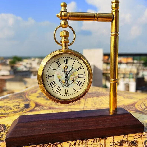 Antique Brass Desk Clock Classic Design Ideal for Home and Office Decor - WoodenTwist