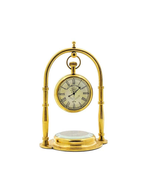 Brass Nautical Victoria London Desk Clock with Direction Compass - WoodenTwist