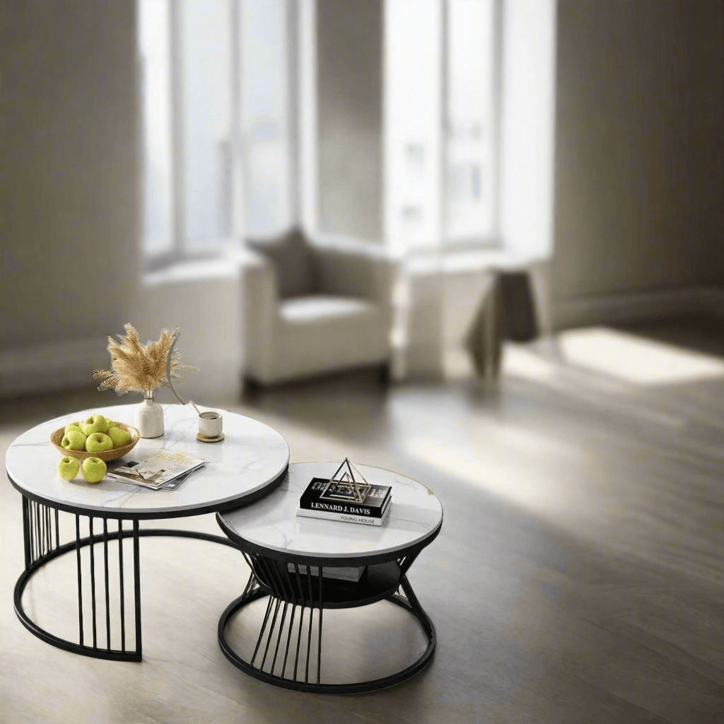 Wooden Twist Stylish Look Round Wrought Iron Coffee Table Set of 2 - WoodenTwist