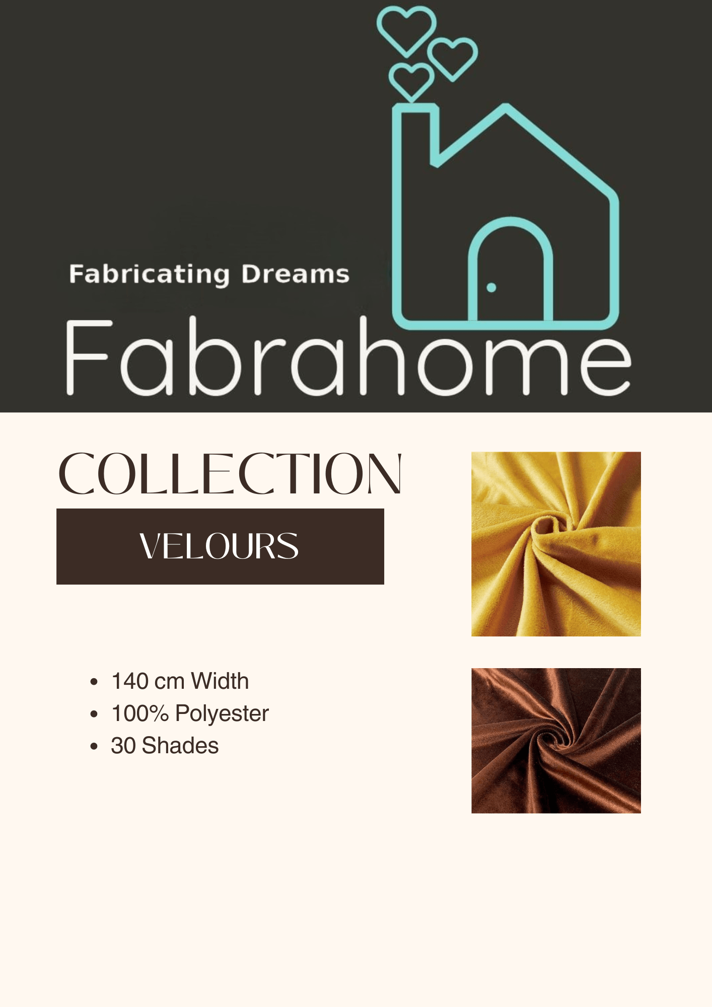 Fabrahome Velours Velvet Solid Dyed Fabric Decorative Soft Smooth Silky Cloth for Sofa, Furnishing, Upholstery, Curtains, Cushions and Craft 100x140 cm